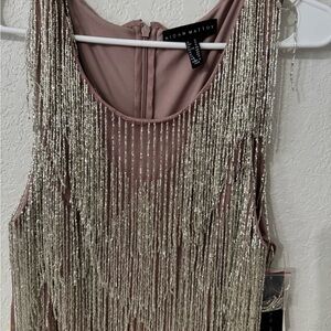 Aidan Mattox Pink Dress with Silver Beaded Fringe